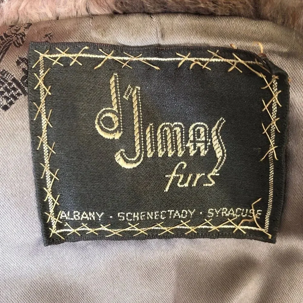 1950s D’Jimas Mink Fur Stole Muff Brown Real Fur Art Deco Evening Wrap